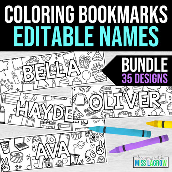Preview of Editable Doodle Coloring Student Name Bookmarks (Summer & End of Year Gift)