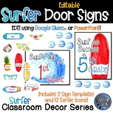 Editable Door Bulletin Board Welcome Sign - Surf Classroom Décor