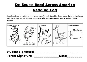 Preview of Editable Dr. Seuss Read Across America Week Reading Log