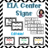 Editable ELA Center Signs & Labels-Black & White