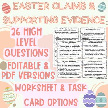 Preview of Editable ELA Easter Claims & Supporting Evidence Worksheet Activity & Task Cards