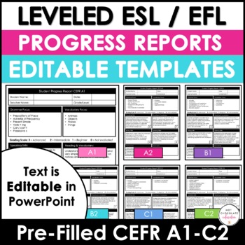 Preview of Editable ESL / EFL / ELL Progress Reports CEFR Alignment A1-C2 - Report Cards
