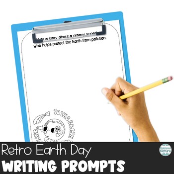 Preview of Editable Earth Day Writing Prompts - Groovy Retro Theme - No Prep April Writing