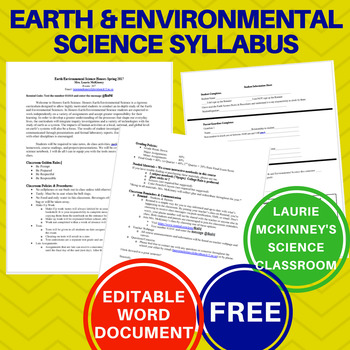 Preview of Editable Earth & Environmental Science Syllabus - FREE