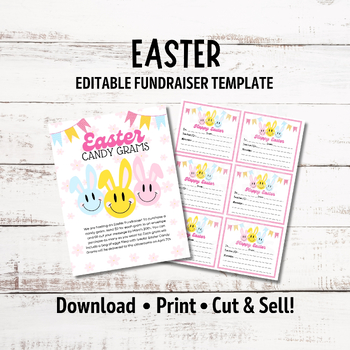 Preview of Editable Easter Bunny Fundraiser Template | Happy Face Easter Bunny Candy Grams
