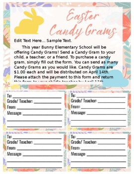 Preview of Editable Easter Candy Gram Fundraiser Flyer