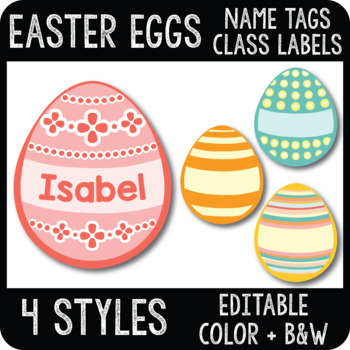 Preview of Editable Easter Egg Name Tags, Easter Classroom Decor, Spring Printable Label