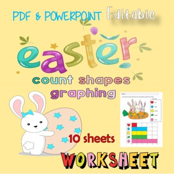 Preview of Editable Easter Math Counting shapes and color graph Worksheet Morning Work