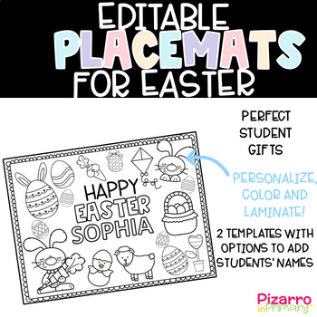 Preview of Editable Easter Placemat | Easter Coloring Placemat | Easter Student Gift