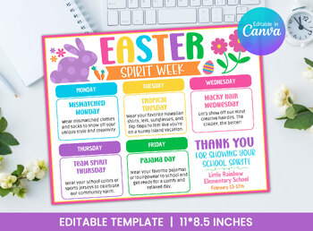 Preview of Editable Easter Spirit Week Flyer - Weekly Planner - School Announcements