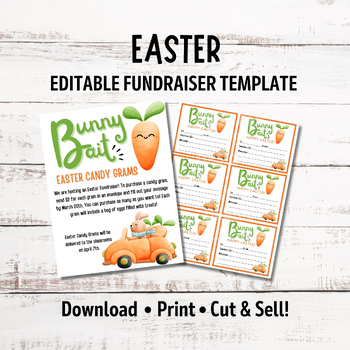 Preview of Editable Easter Spring Candy Gram Fundraiser Flyer | Bunny Bait Candy Gram