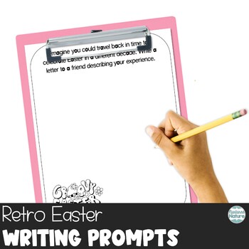 Preview of Editable Easter Writing Prompts - Groovy Retro Theme - No Prep April Writing