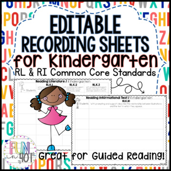 Preview of Editable Recording Sheets: Reading Literature & Information Text in Kindergarten