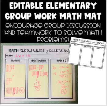 Preview of Editable Elementary Group Work Math Mat -Generate Math Discussion Using Post-Its