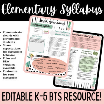 Preview of Editable Elementary Syllabus Template for Grades K-5