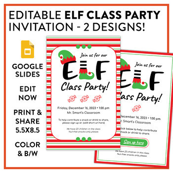 Editable Elf Class Party Invitation - 2 designs! by EduDesign Savvy