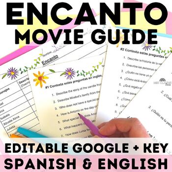 Preview of Editable Encanto Movie Guide Spanish Sub Plans Encanto Movie Questions Worksheet