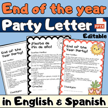 Preview of Editable End Of The Year Party Invitation Letter To Parents In English & Spanish