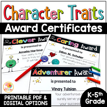 Preview of Editable End of Year Class Awards: Character Traits Student Awards Certificates