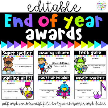 Preview of Editable End of Year Classroom Award Certificates