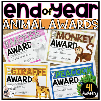Preview of Editable End of Year Awards | Animal Awards | Student Award Certificates