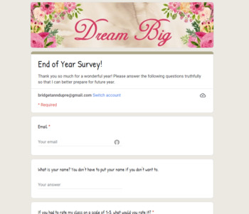 Preview of Editable End of Year High School Student Google Form Survey!