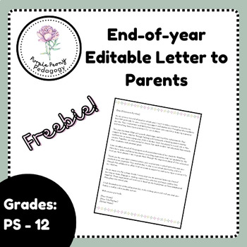 Preview of Editable End of Year Letter to Parents - Thank you & Gratitude Closing Message