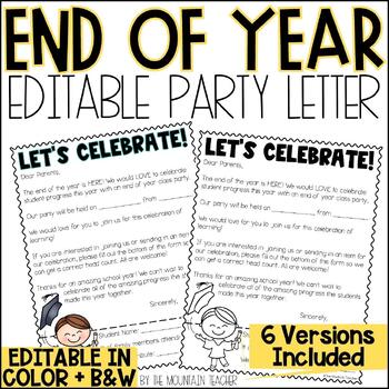 Preview of Editable End of Year Party Letter for Parents Template for Summer Parties