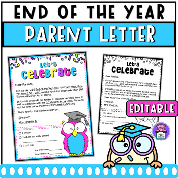 Preview of Editable End of Year Party Letter to Parents | Graduation Ceremony Parent Letter