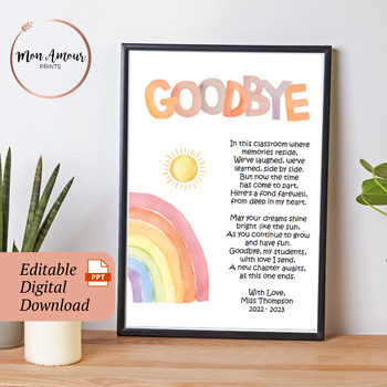 Preview of Editable End of Year Poem | Goodbye Print for Students | End of School Letter