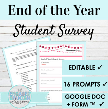 Preview of EDITABLE End of Year Survey for Spanish Class | Digital and Print Options