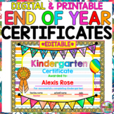 Editable Digital & Printable End of the Year Certificates 