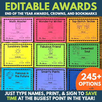 Preview of End of the Year Class Awards Certificates and Activities - Editable & Autofill