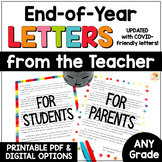Editable End of the Year Letter from Teacher to Student & Parents COVID Options