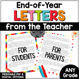 Editable End of the Year Letter from the Teacher for Stude