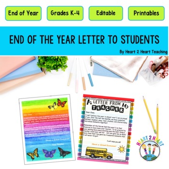 Preview of Editable End of the Year Letter to Students From Teacher On Last Day of School