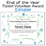Editable End of the Year Parent Volunteer Award
