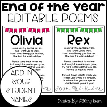 Preview of Editable End of the Year Poem
