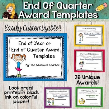 Preview of Editable End of the Year or Quarter Awards Package Academic Grades Behavior