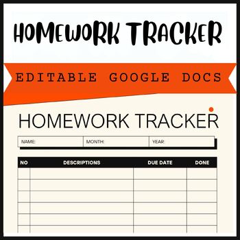 Preview of Editable End of year Homework Tracker Template | Google Docs