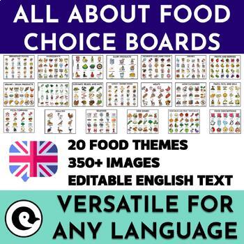 Preview of Editable English Choice Boards ALL ABOUT FOOD