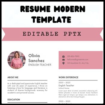 Preview of Editable English Teacher Pink Resume Template for Google Docs