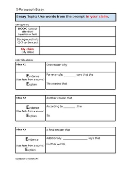 Preview of 5-Paragraph Essay Graphic Organizer (Word)