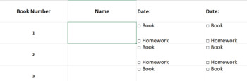 Preview of Editable Excel Literature Circle Book Number & Homework Tracker