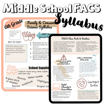 Preview of Editable FACS Syllabus Template for Middle School Family and Consumer Science