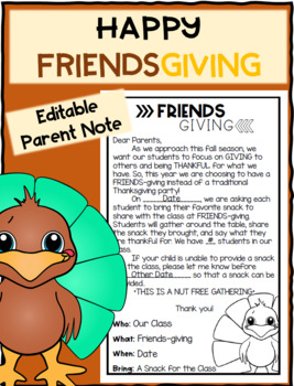 Preview of Editable | FRIENDSGIVING | Thanksgiving Party | Parent Note