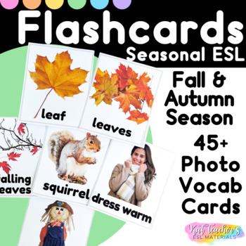 Preview of Editable Fall Autumn Seasonal Vocabulary Photo Picture Cards ESL ELL SPED