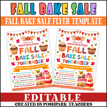 Preview of Editable Fall Bake Sale Flyer Template | Autumn Sale Event Invite