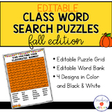 Editable Fall Class Word Search Puzzle Templates