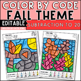 Editable Fall Color By Code Subtraction Worksheets - Morni